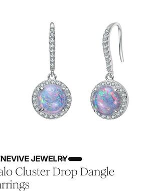 Genevive Jewelry Pink Opal Halo Drop Earrings